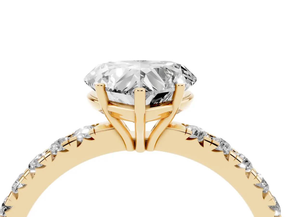 Heart Cut Diamond Pavé Solitaire Engagement Ring with Four-Prong Setting Yellow gold