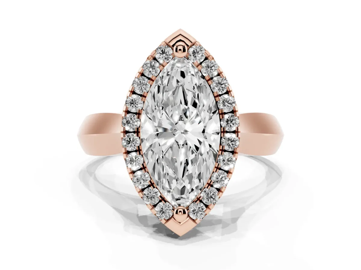 Marquise Cut Cut Halo Solitaire Engagement Ring with Square Band and Four-Prong Setting Rose gold