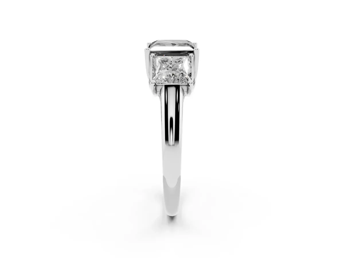 Fancy Black Three-Stone Princess Cut Diamond Engagement Ring with Prong Setting Silver