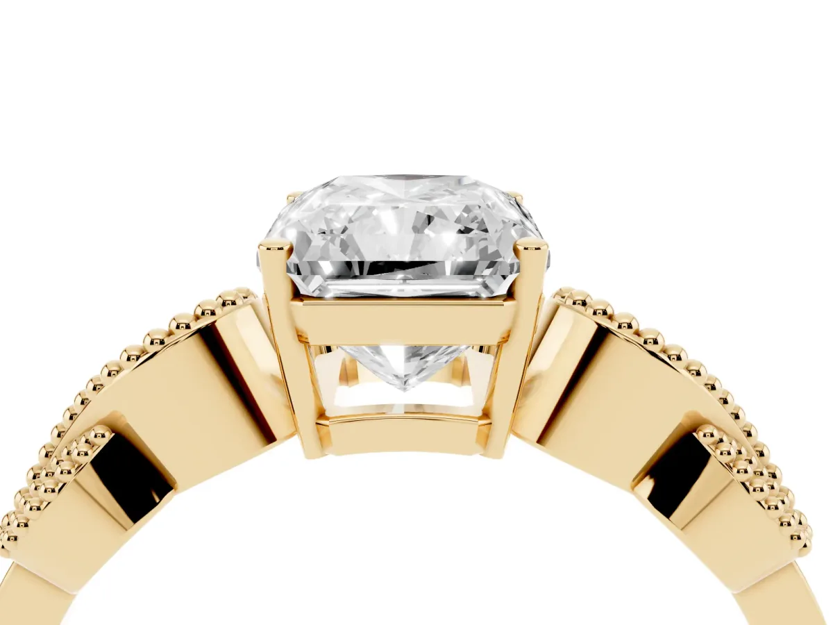 Princess Cut Solitaire Milgrain Leaf Band with Prong Setting Yellow gold
