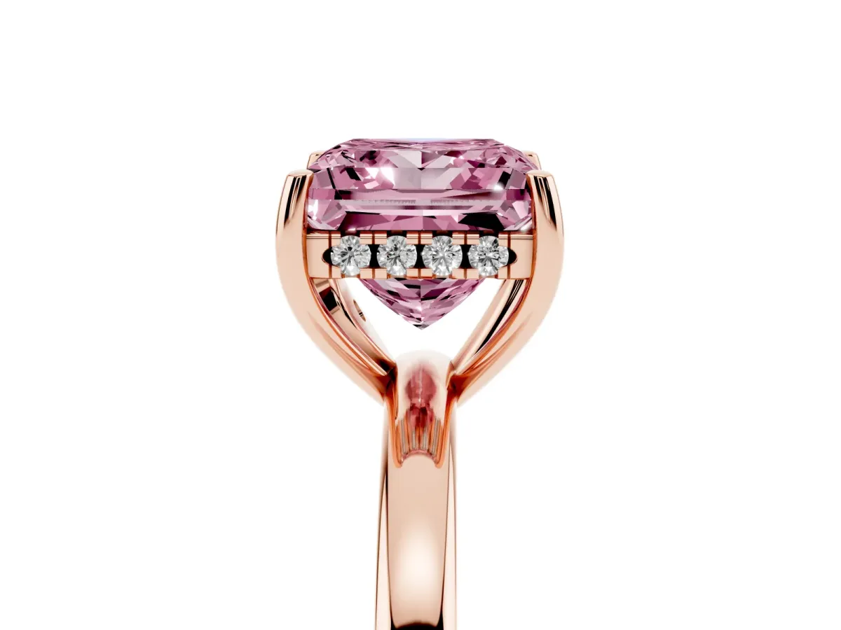 Fancy Pink Princess Cut Solitaire Diamond Ring with Prong Setting and Plain Band Rose gold