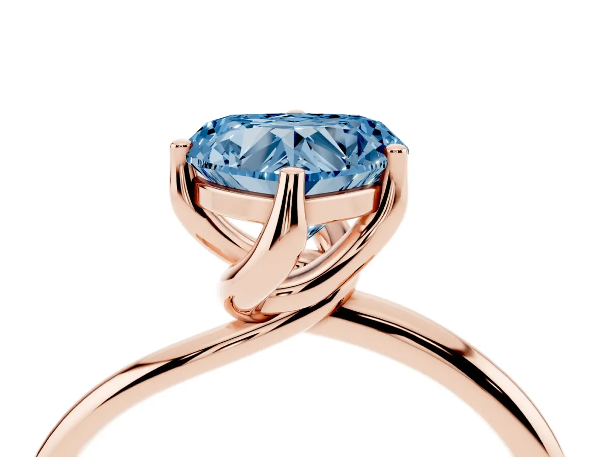 Fancy Blue Heart Cut Diamond Solitaire Engagement Ring with Four-Prong Setting and Classic Band Rose gold