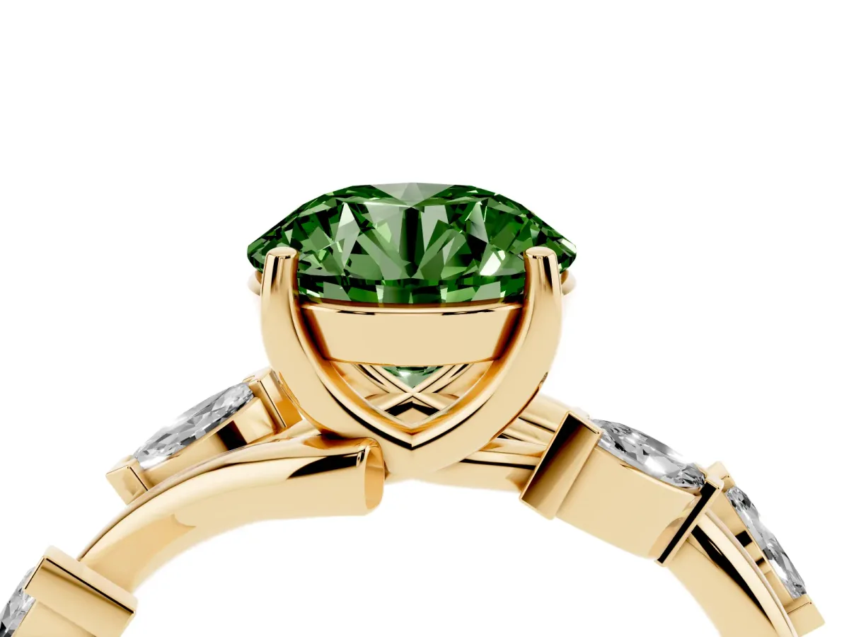 Fancy Green Round Cut Solitaire Twisted Band Marquise Accent Prong Setting Ring Yellow gold
