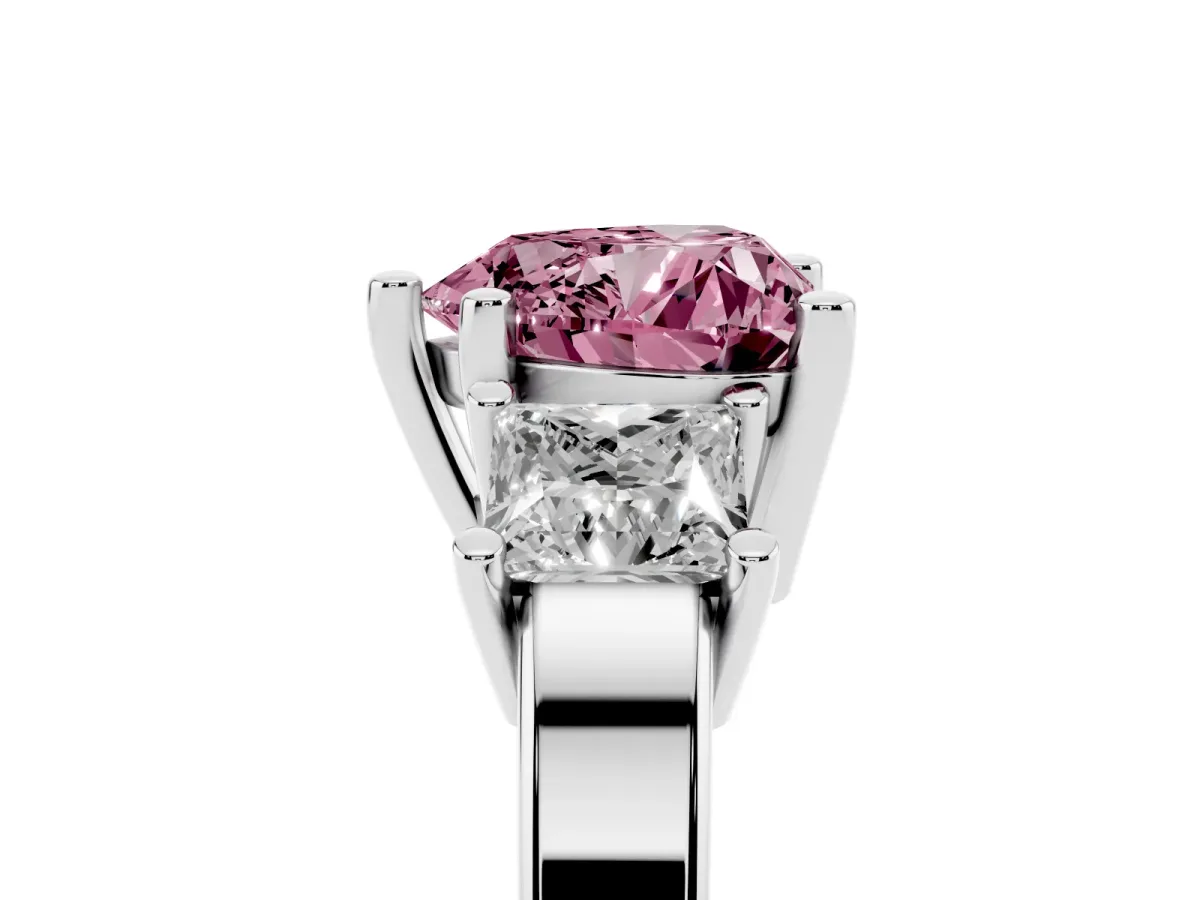 Fancy Pink Three-Stone Heart Cut Cut Solitaire Ring with Prong Setting Silver