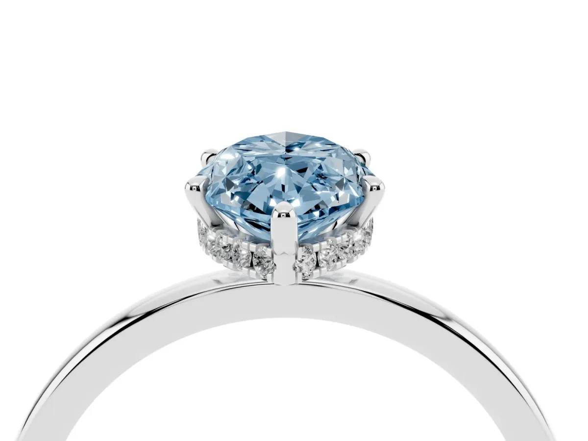 Fancy Blue Marquise Cut Solitaire Engagement Ring with Cathedral Band and Four-Prong Setting White gold