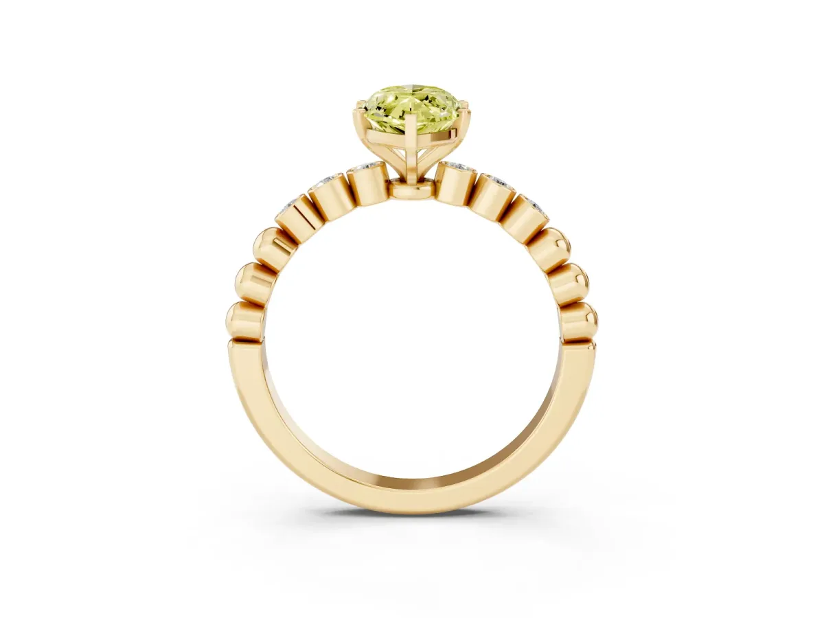 Fancy Yellow Marquise Cut Solitaire Bezel Accent Diamond Engagement Ring with Beaded Band and Four-Prong Setting Yellow gold
