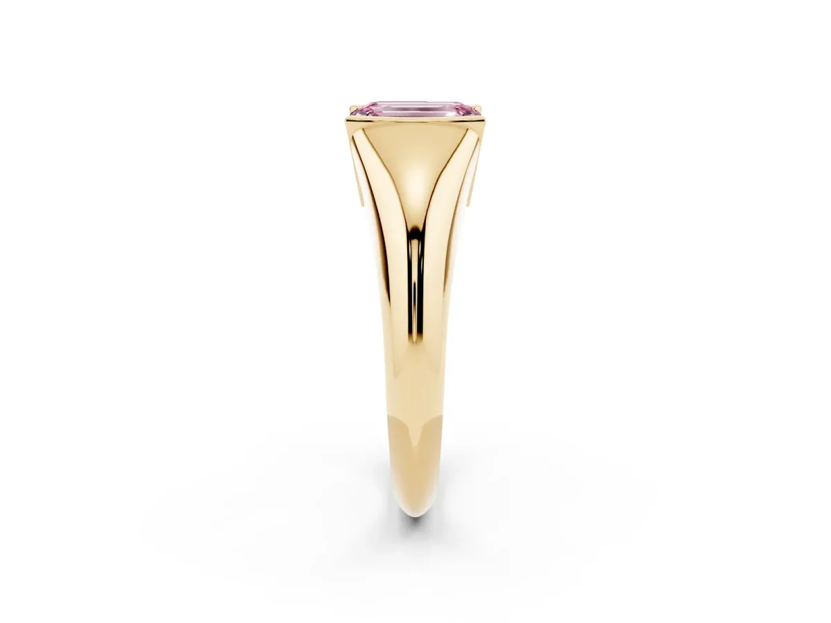 Fancy Pink Emerald Cut Solitaire Tension Set Diamond Ring Yellow gold