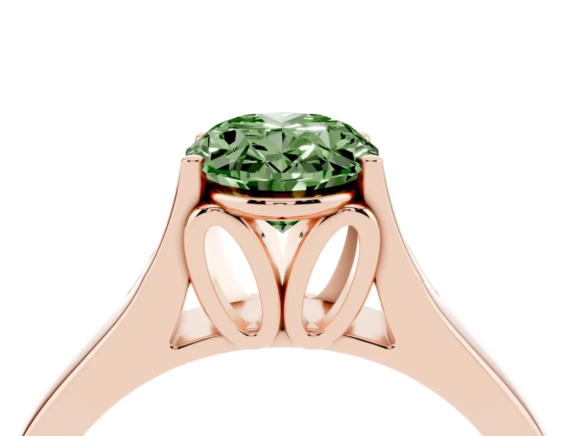 Fancy Green Oval Cut Solitaire Diamond Ring with Cathedral Band and Four-Prong Setting Rose gold