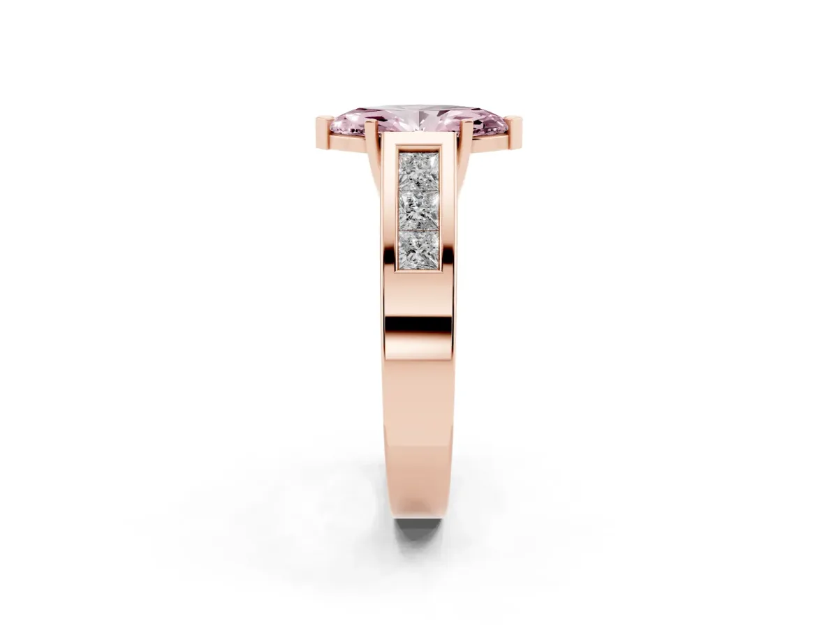 Fancy Pink Marquise Cut Cut Channel Set Solitaire Ring with Four-Prong Setting Rose gold