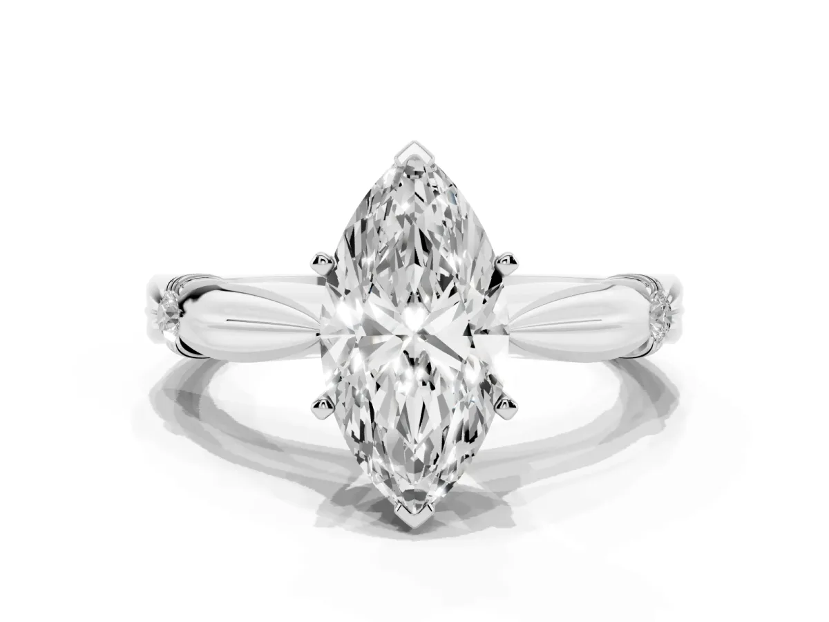 Marquise Cut Solitaire Diamond Twisted Band with Four-Prong Setting Silver