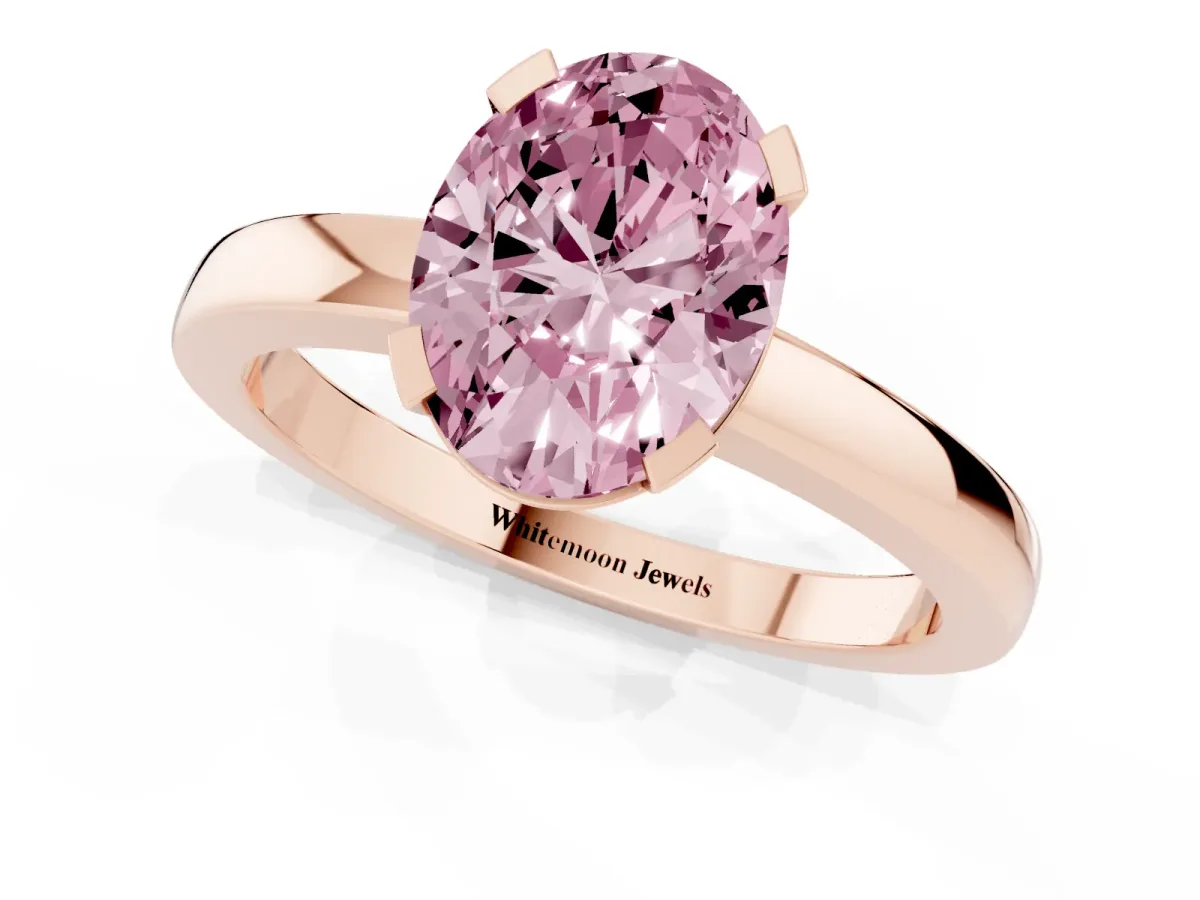 Fancy Pink Oval Cut Cut Solitaire Ring with Four-Prong Setting and Classic Band Rose gold