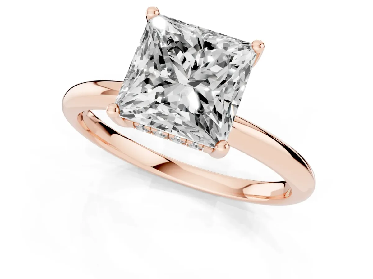 Princess Cut Cut Solitaire Engagement Ring with Four-Prong Setting and Classic Band Rose gold
