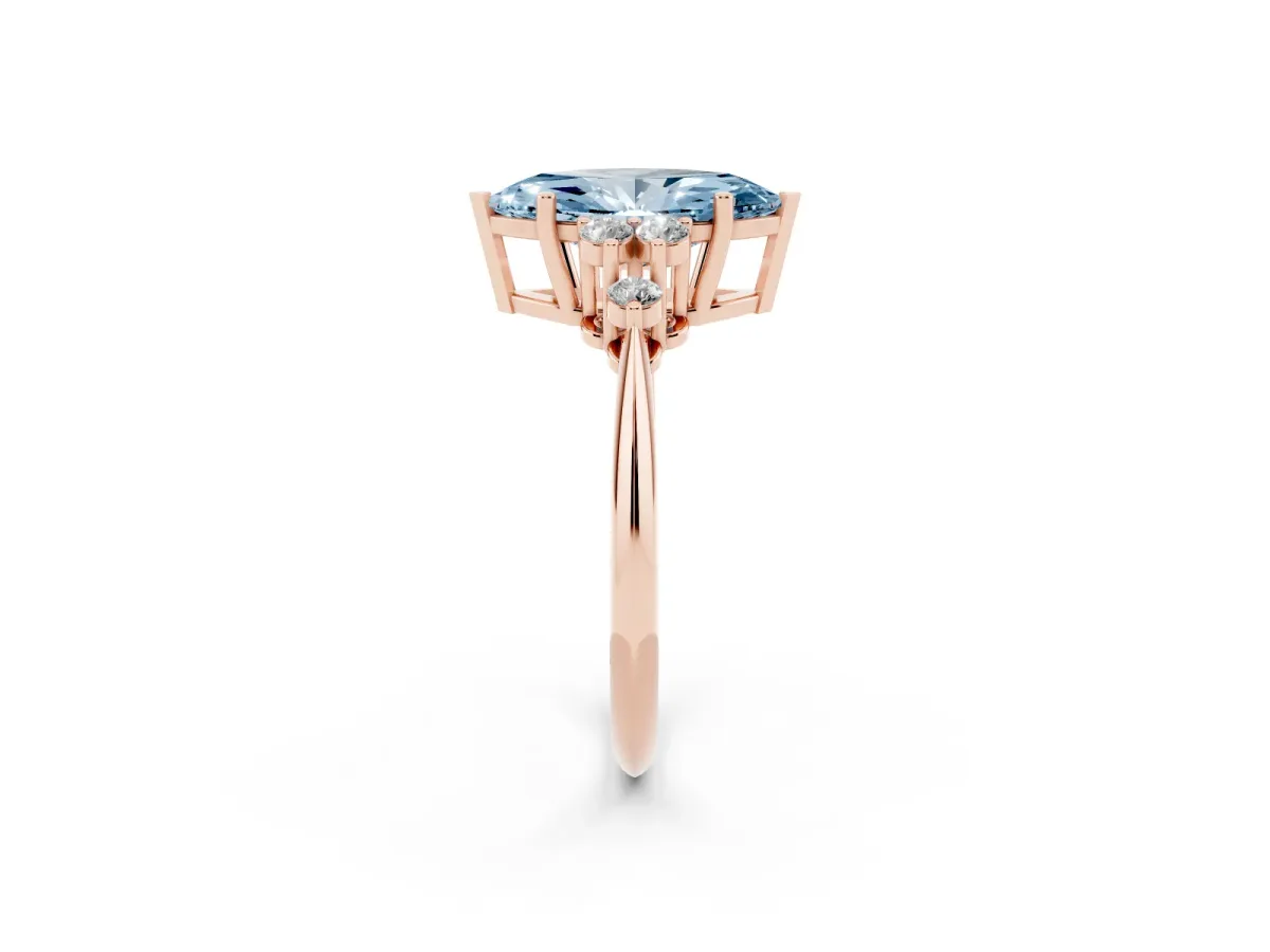 Fancy Blue Marquise Cut Cut Diamond Cluster Ring with Solitaire Band and Four-Prong Setting Rose gold