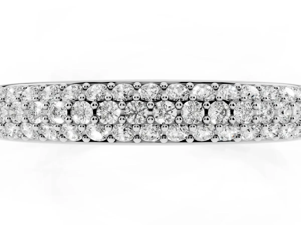 Three-Row Pave Round Diamond Eternity Band with Shared Prong Setting Platinum