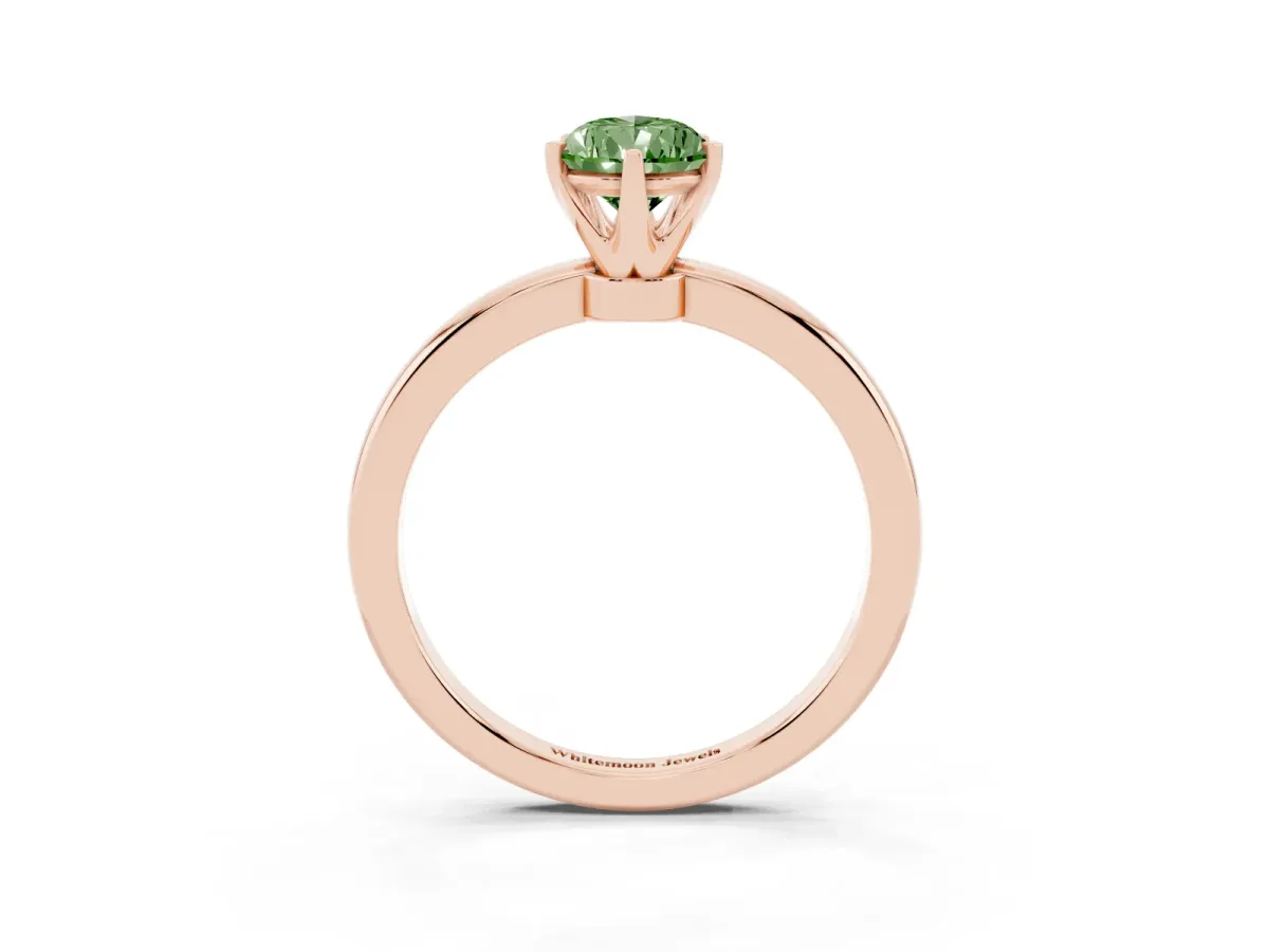 Fancy Green Pear Cut Solitaire Diamond Ring with Six-Prong Setting on a Classic Band Rose gold