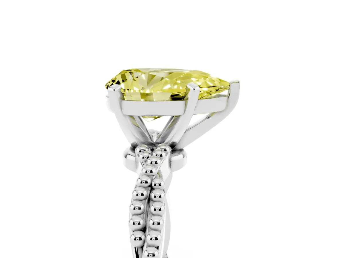 Fancy Yellow Pear Cut Solitaire Twisted Band with Bead Prong Setting Silver