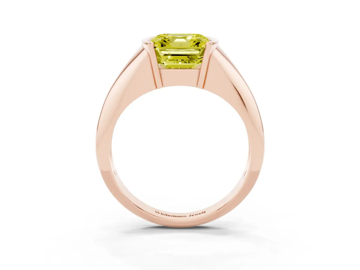 Fancy Yellow Asscher Cut Solitaire Tension Set Diamond Ring Rose gold