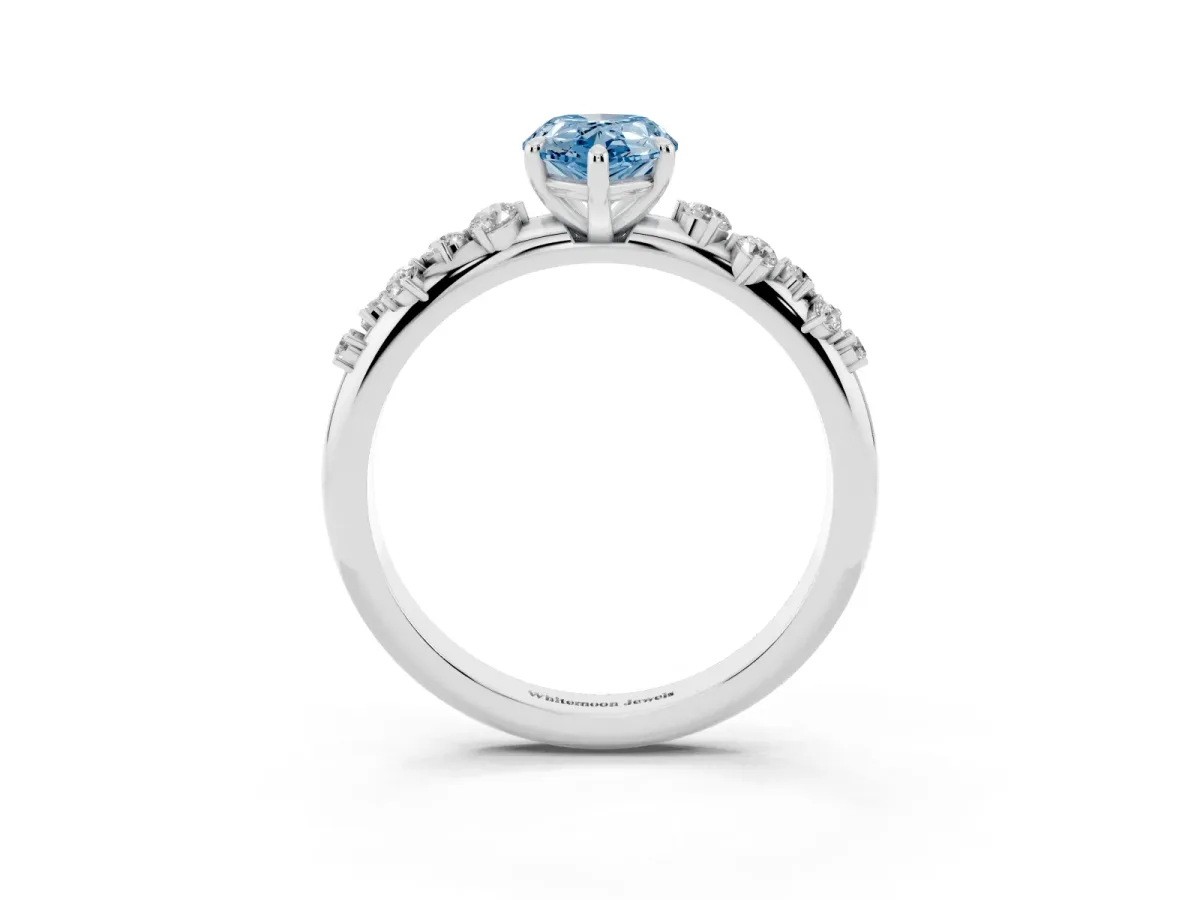 Fancy Blue Pear Cut Diamond Cluster Prong-Set Solitaire Ring Silver