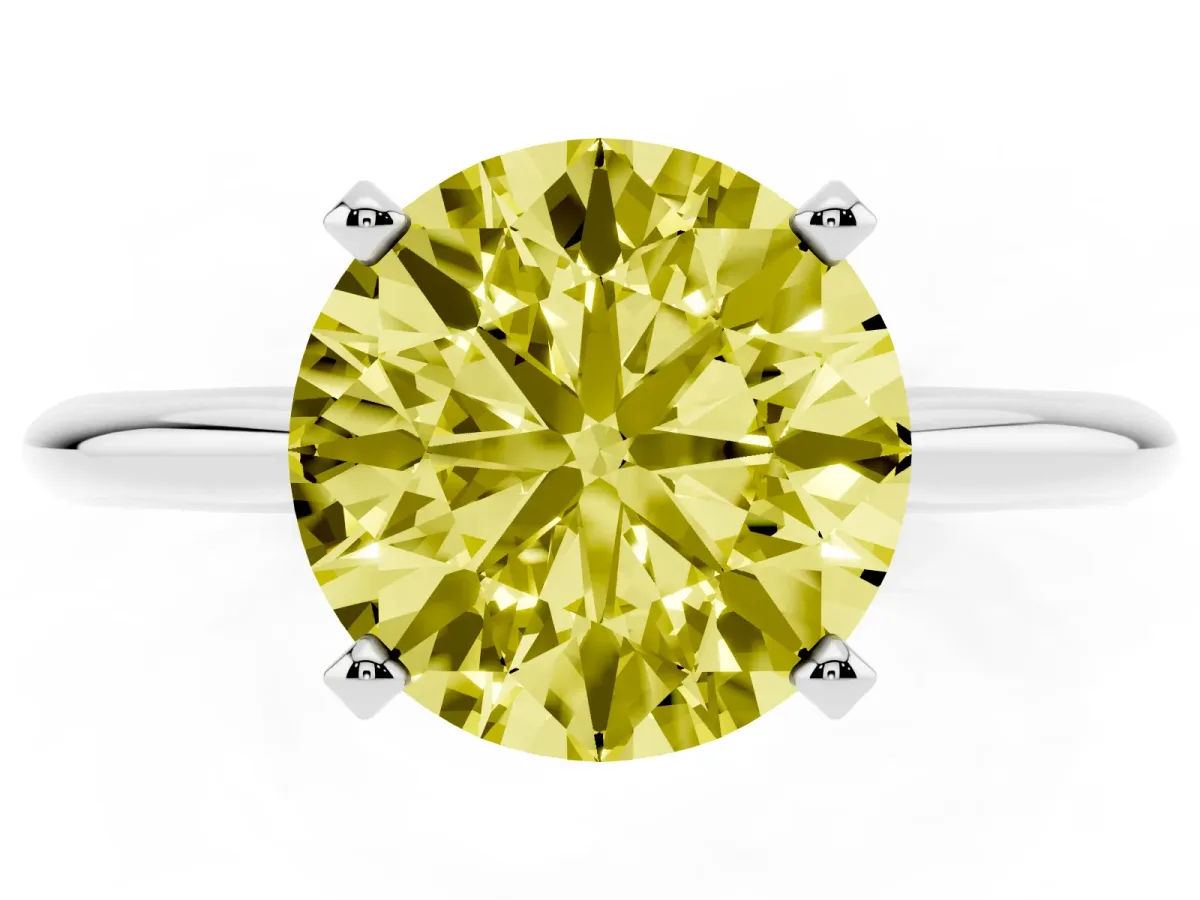 Fancy Yellow Round Cut Cut Solitaire Ring with Four-Prong Setting on a Classic Band Silver