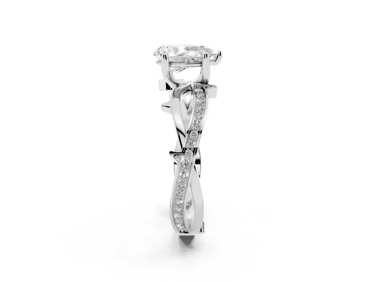 Pear Cut Solitaire Twist Band with Pavé Accents and Four-Prong Setting Platinum
