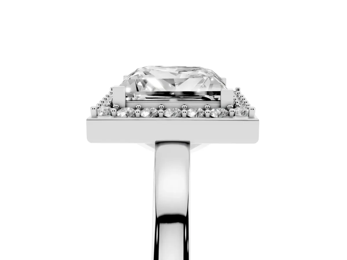 Princess Cut Halo Diamond Ring with Solitaire Band and Prong Setting Silver