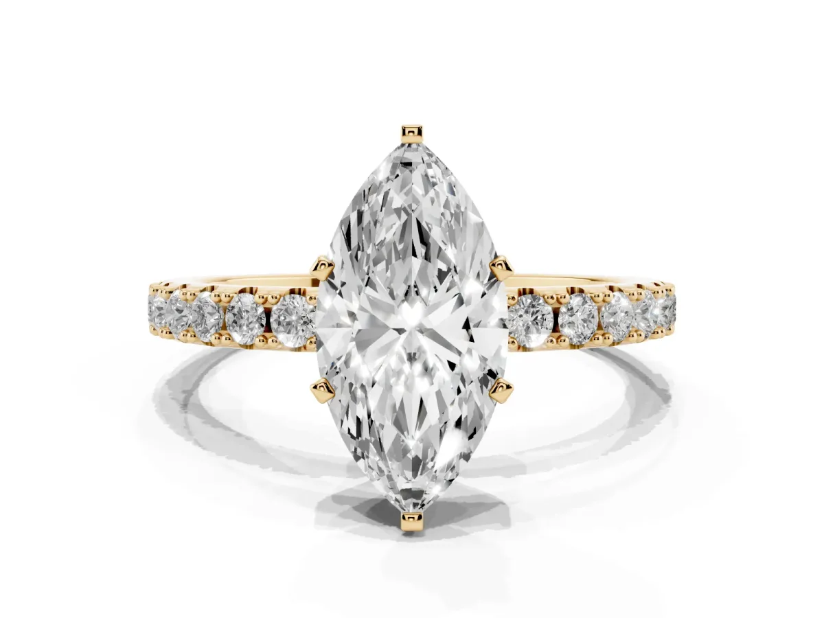Marquise Cut Diamond Solitaire Pavé Band with Four-Prong Setting Yellow gold