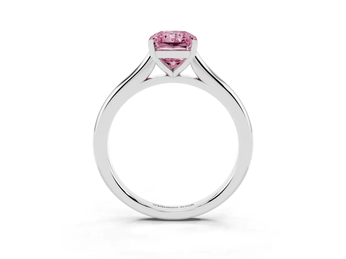 Fancy Pink Radiant Cut Cut Solitaire Ring with Cathedral Band and Four-Prong Setting White gold