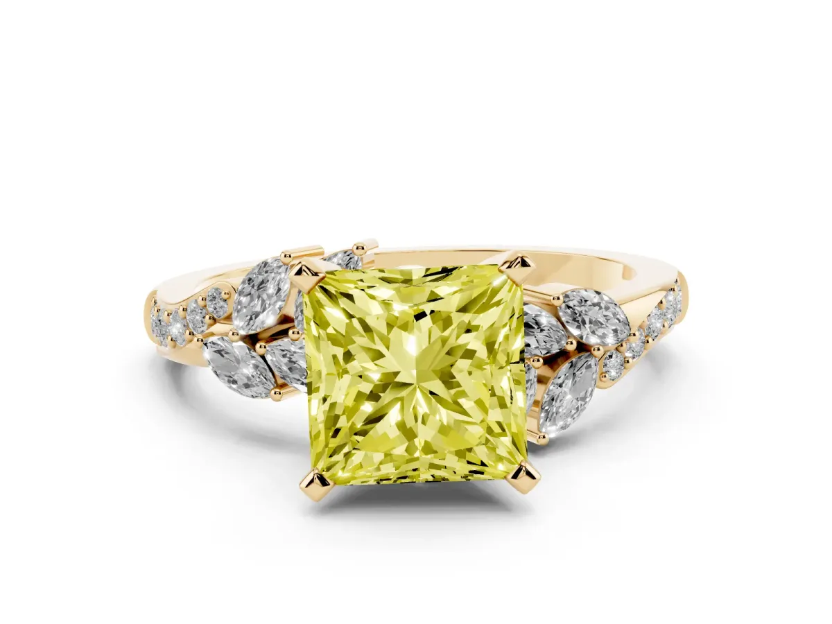 Fancy Yellow Princess Cut Solitaire Marquise Twist Band with Six-Prong Setting Yellow gold