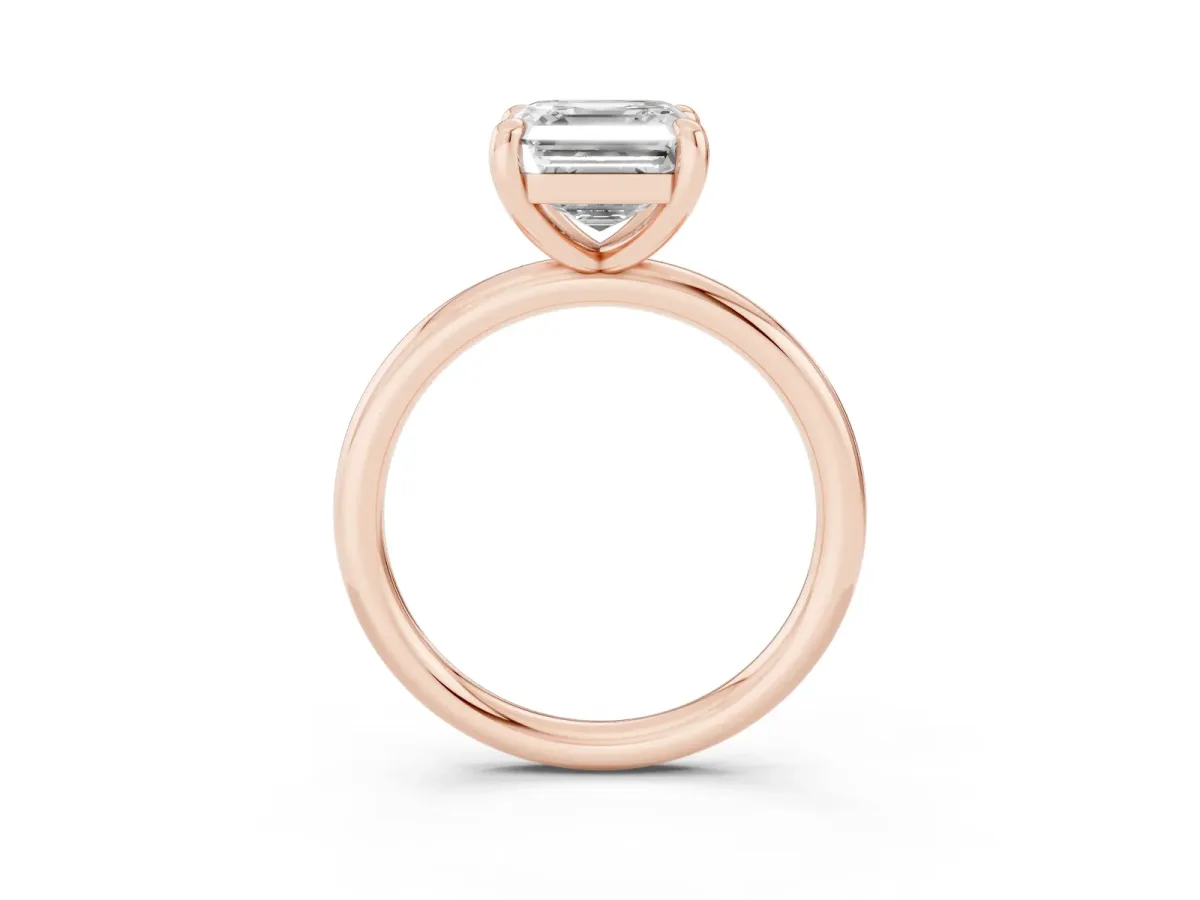 Asscher Cut Solitaire Diamond Ring with Four-Prong Setting on a Plain Band Rose gold