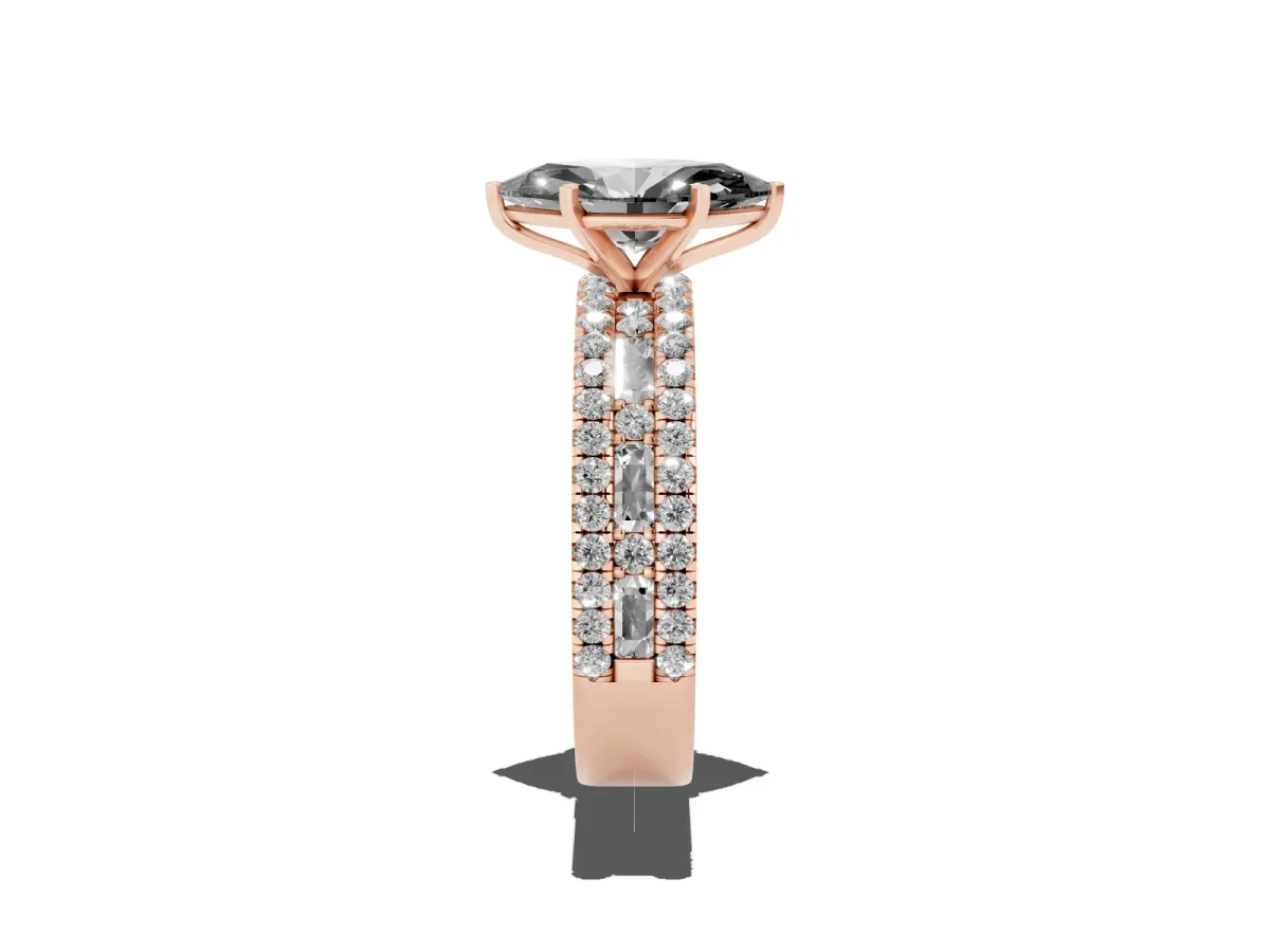 Fancy Black Marquise Cut Diamond Solitaire Ring with Pavé and Channel Set Band Rose gold