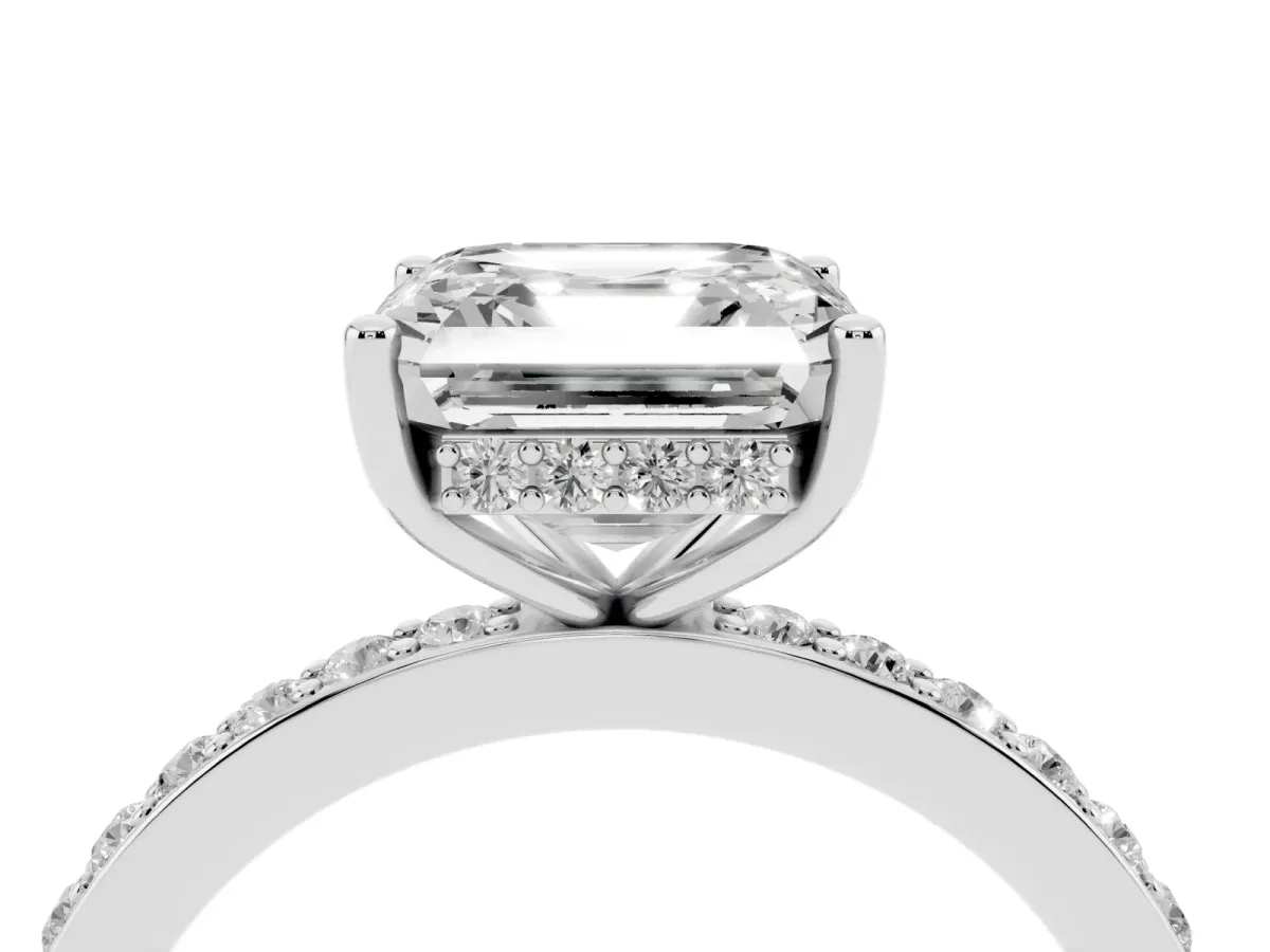 Asscher Cut Cut Diamond Pavé Band Ring with Four-Prong Setting Platinum