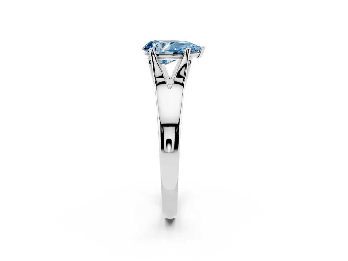 Fancy Blue Pear Cut Solitaire Diamond Ring with Cathedral Band and Four-Prong Setting Platinum