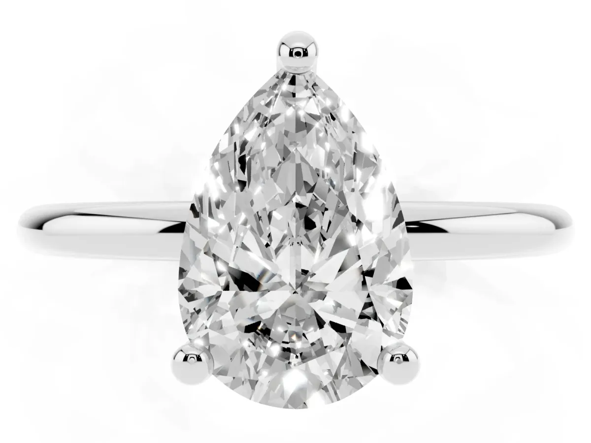 Pear Cut Solitaire Diamond Ring with 4-Prong Setting on a Classic Band White gold