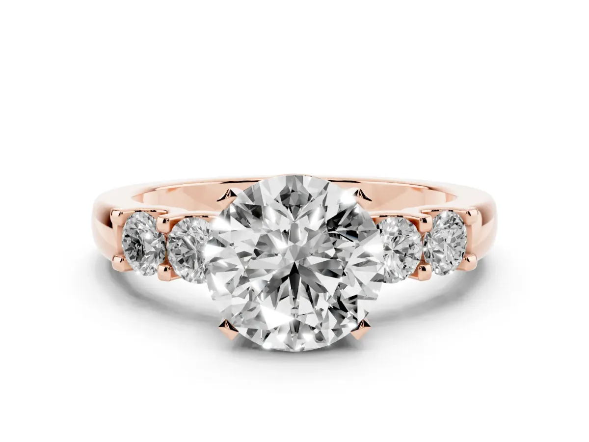 Round Cut Brilliant Cut Diamond Five-Stone Prong Set Engagement Ring with Channel Band Rose gold