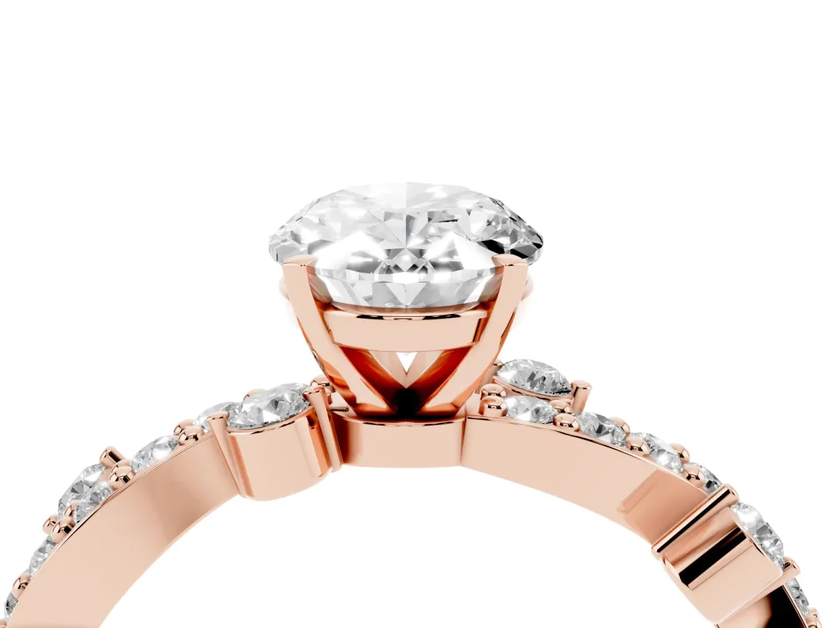 Oval Cut Cut Solitaire Diamond Twisted Band with Pave Setting Rose gold
