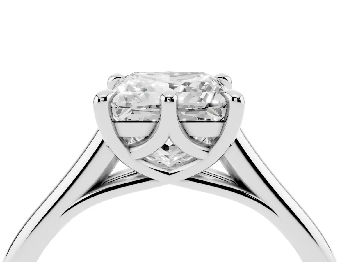 Princess Cut Solitaire Engagement Ring with Six-Prong Setting and Classic Band Silver