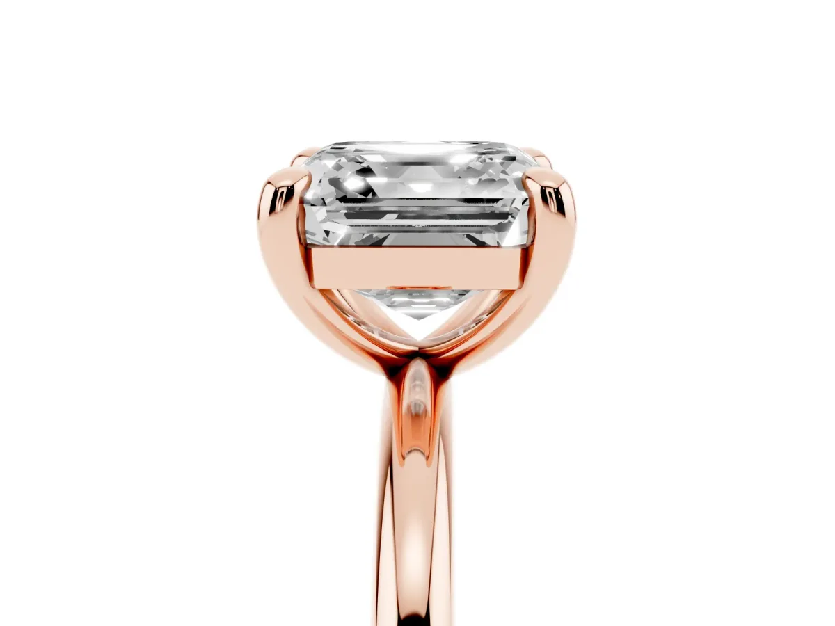 Asscher Cut Solitaire Diamond Ring with Four-Prong Setting on a Plain Band Rose gold