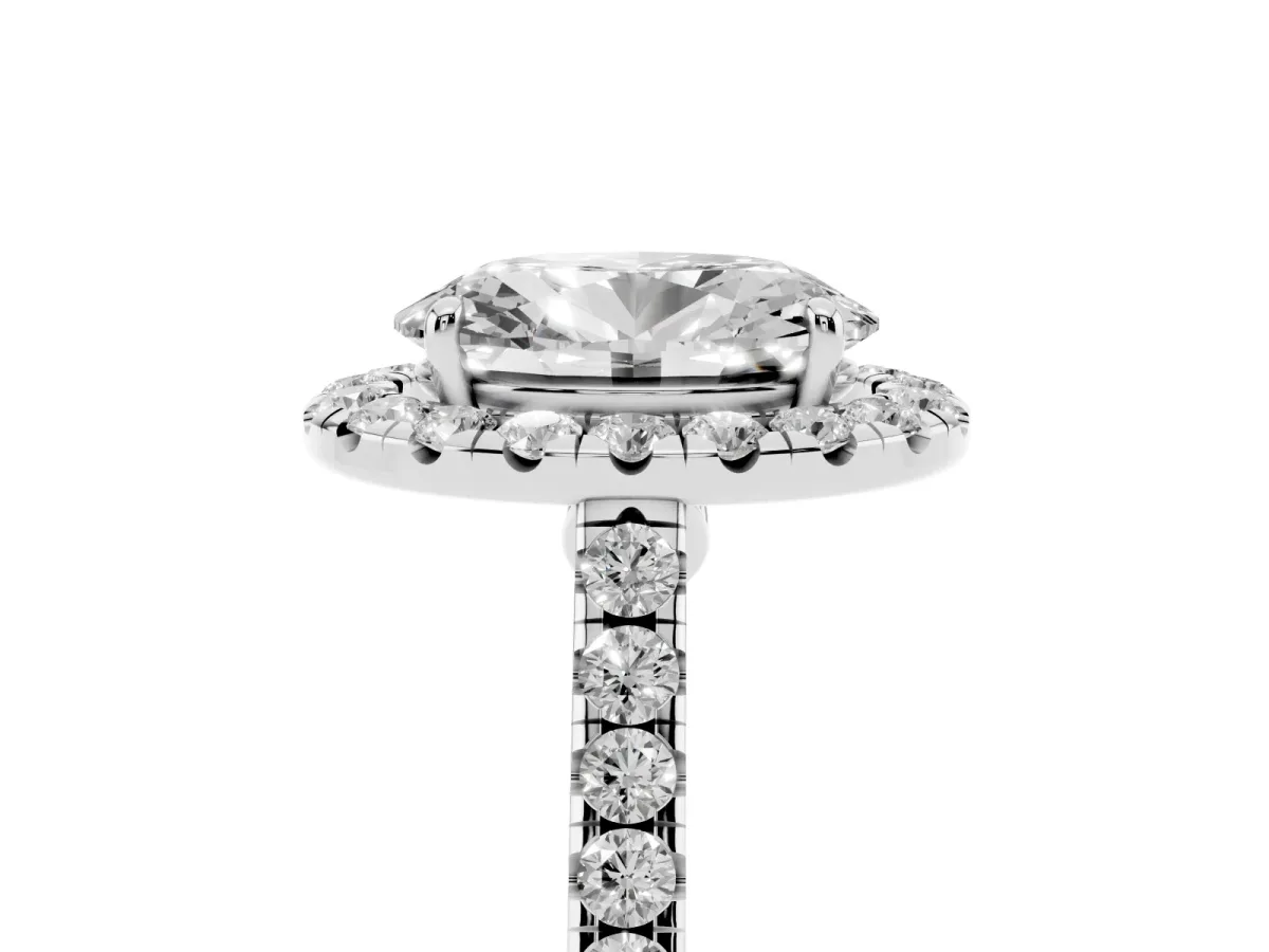 Oval Cut Halo Pave Diamond Engagement Ring with Four-Prong Setting Platinum
