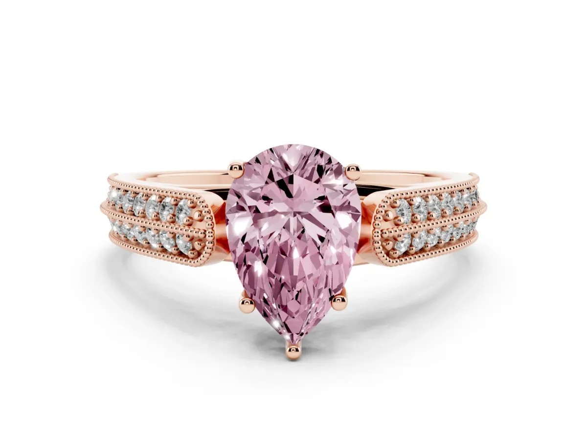 Fancy Pink Pear Cut Cut Pave Split Shank Engagement Ring with Four-Prong Setting Rose gold