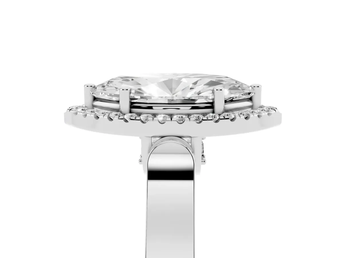 Marquise Cut Halo Round Diamond Twist Band with Four-Prong Setting Silver