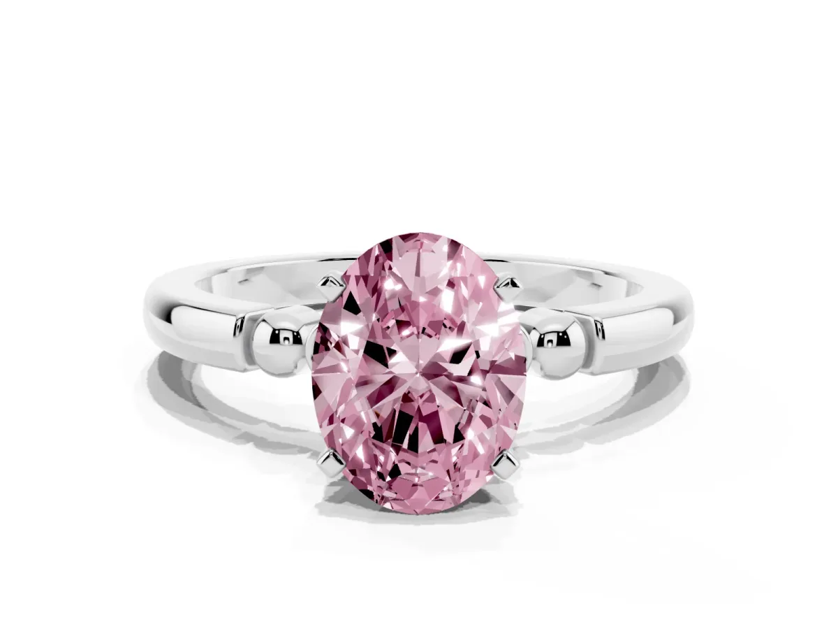 Fancy Pink Oval Cut Solitaire Beaded Band with Four-Prong Setting Platinum