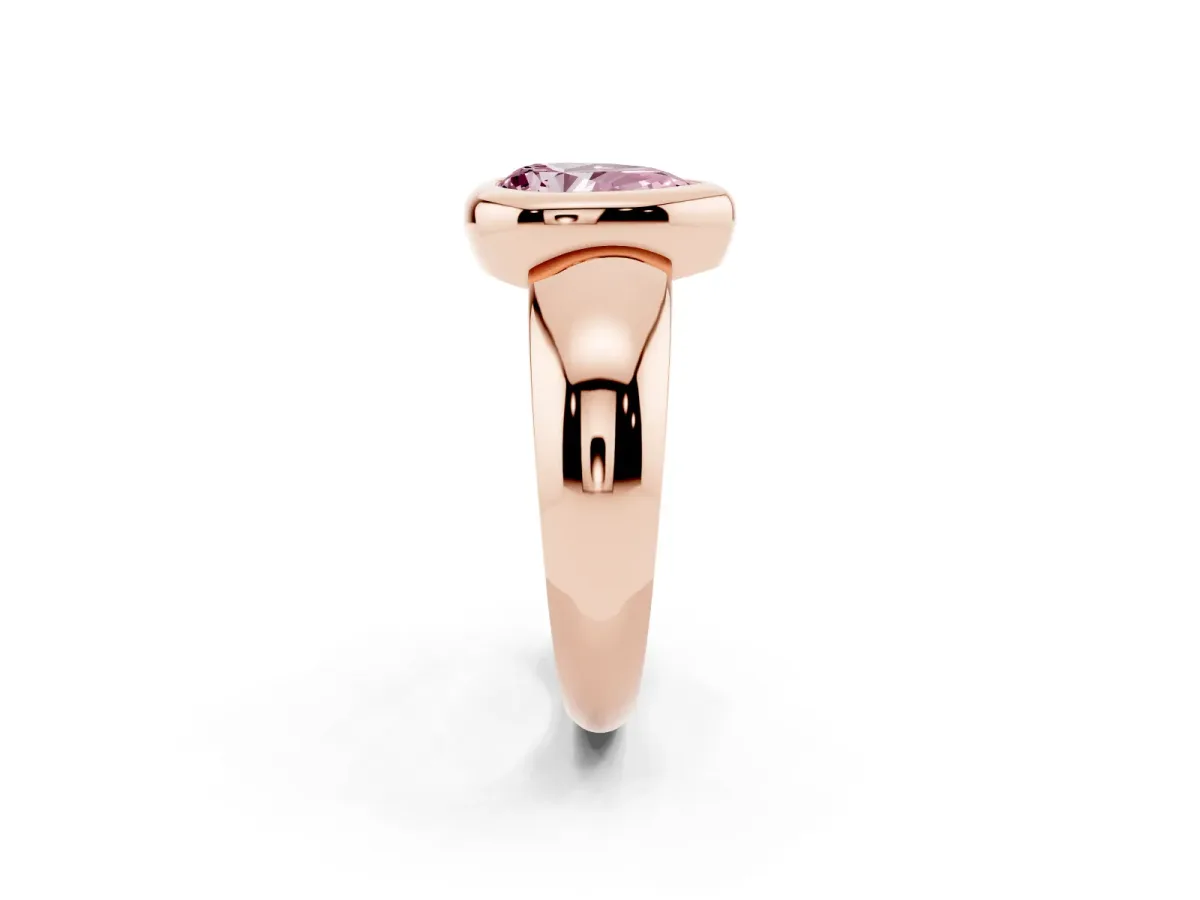 Fancy Pink Bezel Set Pear Cut Solitaire Ring with Wide Band Rose gold