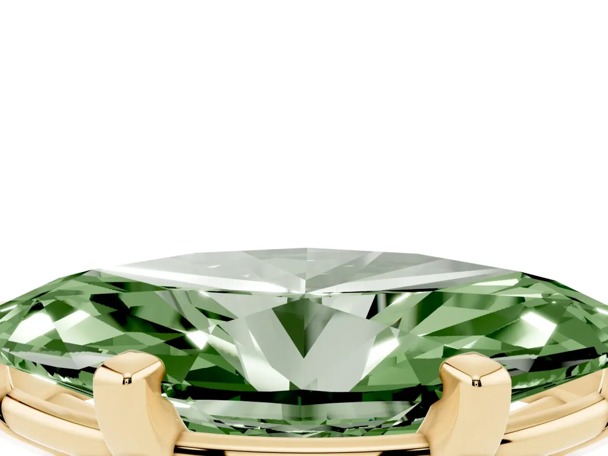 Fancy Green Marquise Cut Diamond Solitaire Ring with Prong Setting and Classic Band Yellow gold