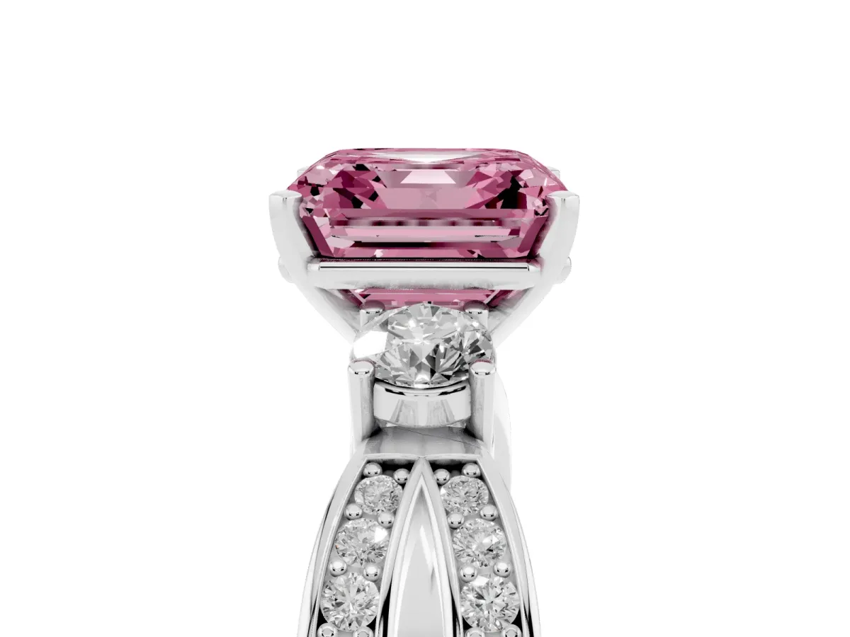 Fancy Pink Three-Stone Asscher Cut Cut Diamond Twist Band with Prong Setting Silver