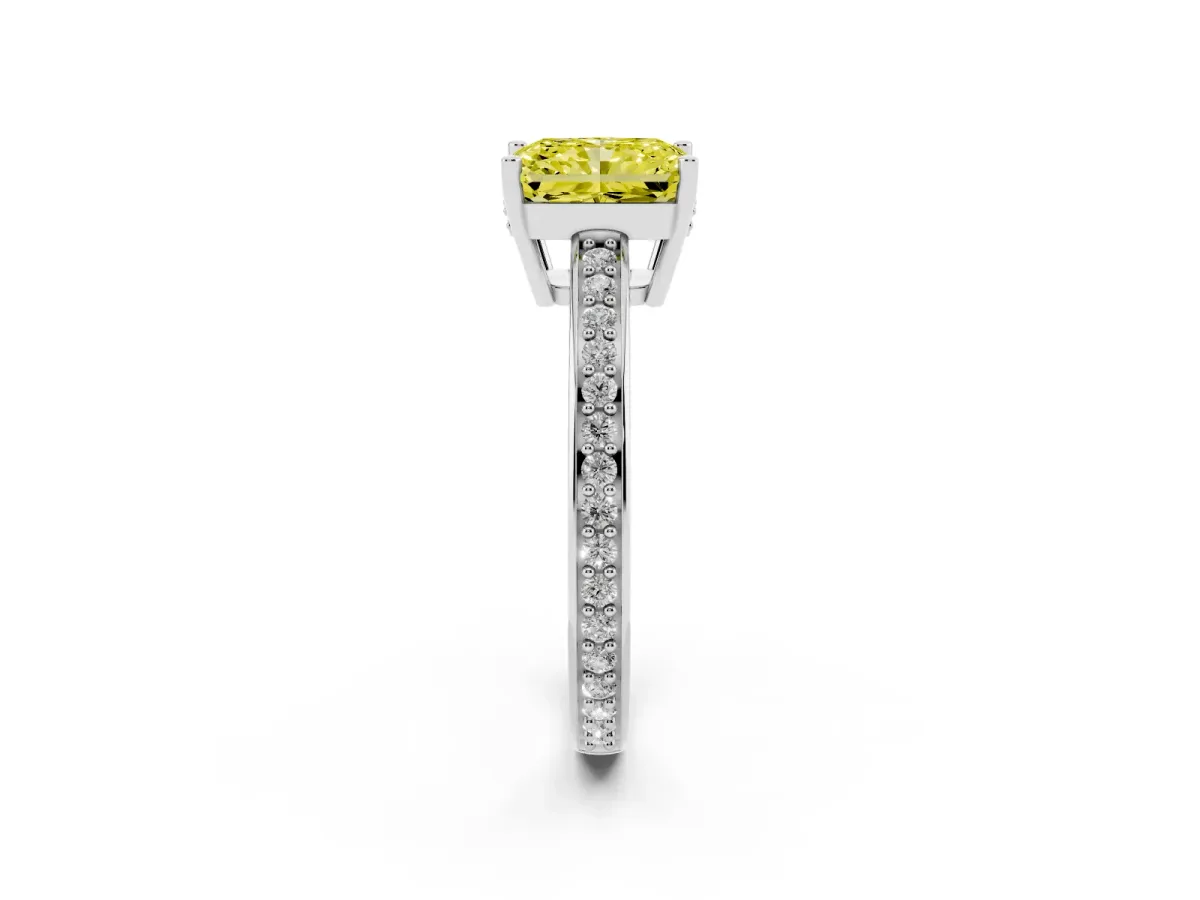 Fancy Yellow Radiant Cut Solitaire Pavé Band Prong Setting Ring Silver