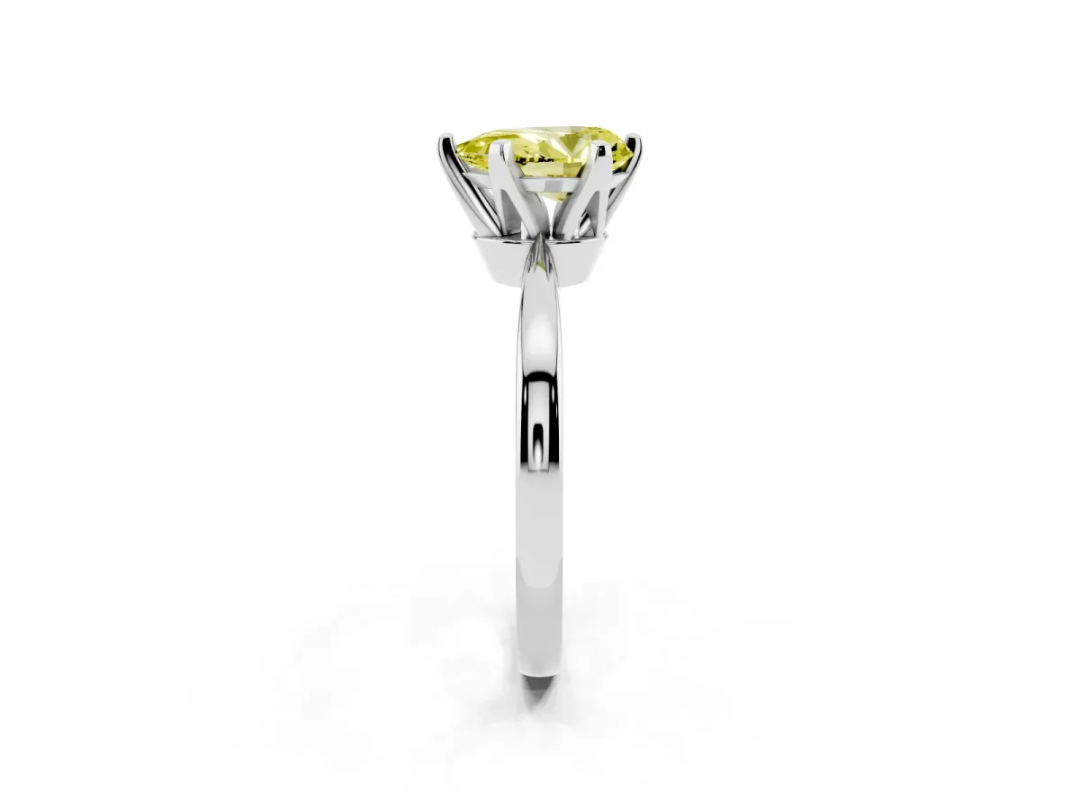Fancy Yellow Pear Cut Solitaire Engagement Ring with Six-Prong Setting and Tapered Band Silver