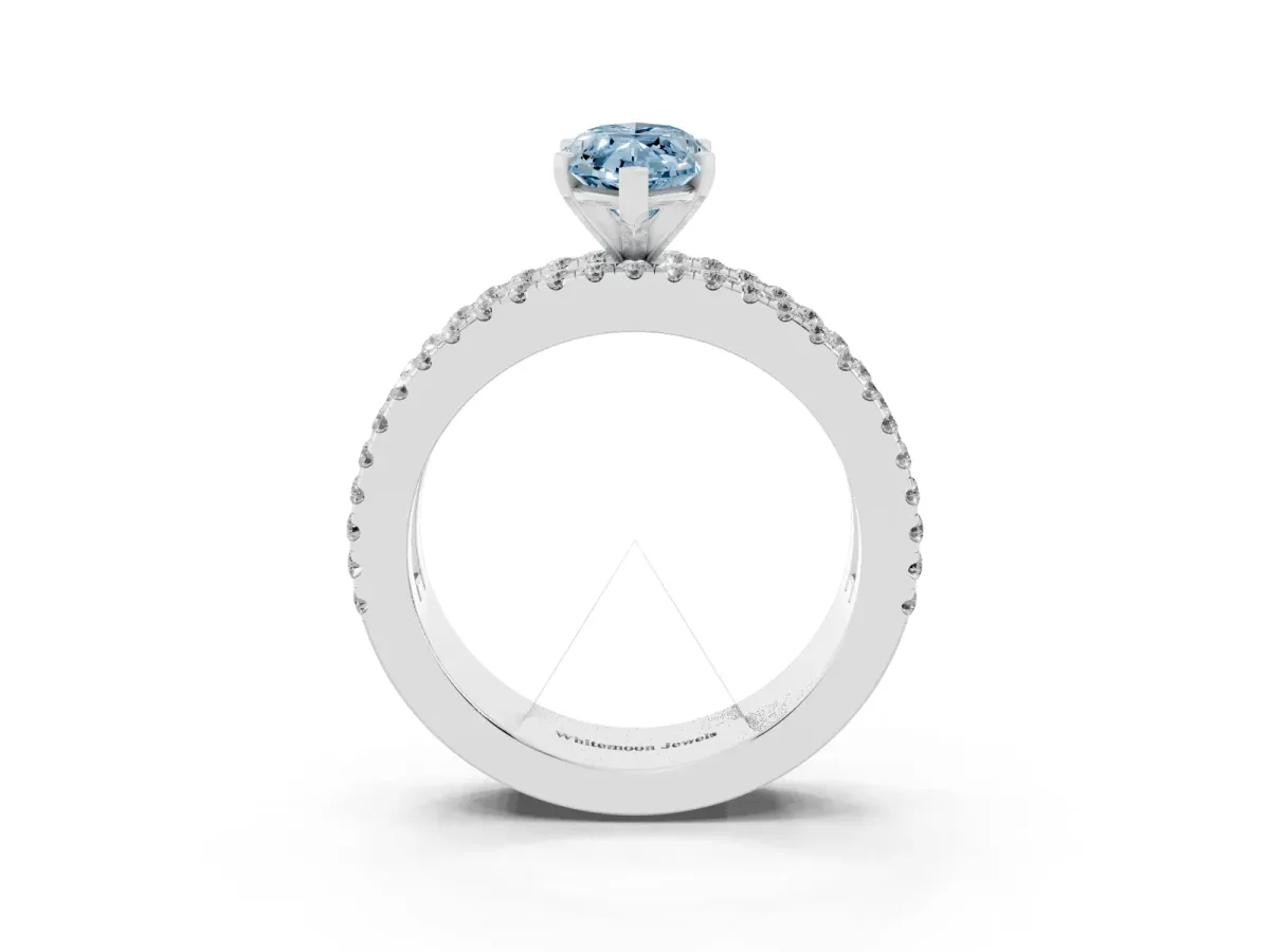 Fancy Blue Marquise Cut Diamond Solitaire Ring with Pavé and Channel Set Band Silver