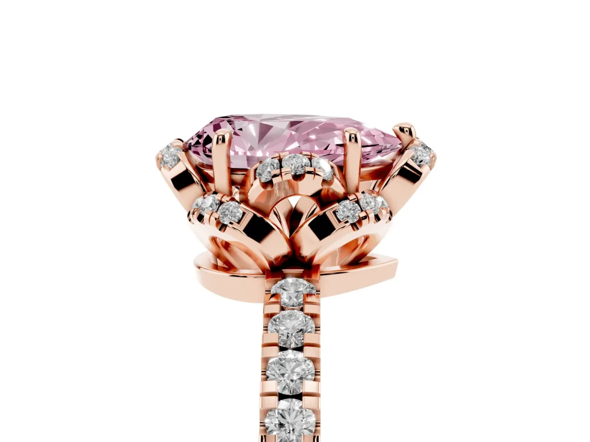 Fancy Pink Pear Cut Halo Diamond Pave Band Ring with Four-Prong Setting Rose gold