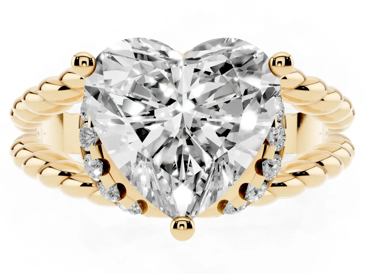 Heart Cut Halo Twisted Band Four-Prong Ring Yellow gold