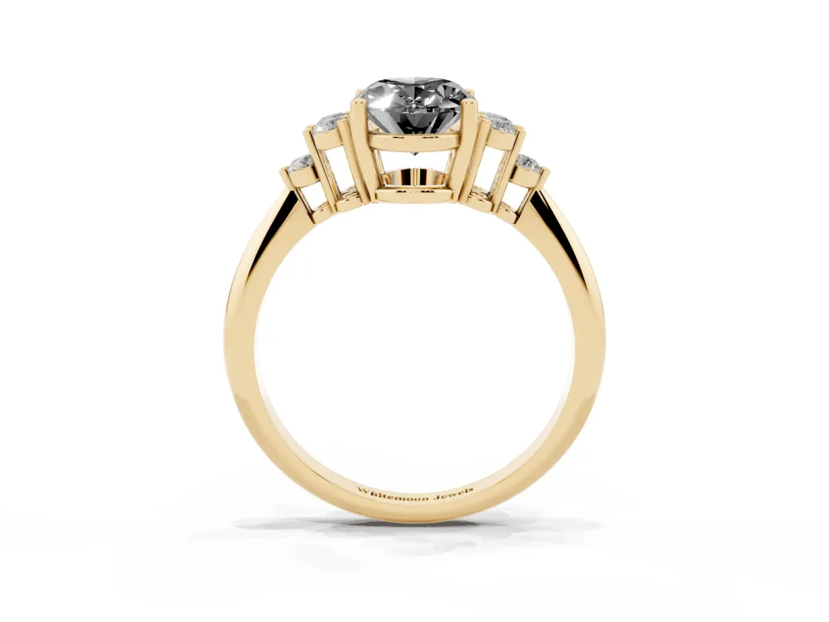Fancy Black Oval Cut Cut Diamond Cluster Ring with Solitaire Band and Four-Prong Setting Yellow gold